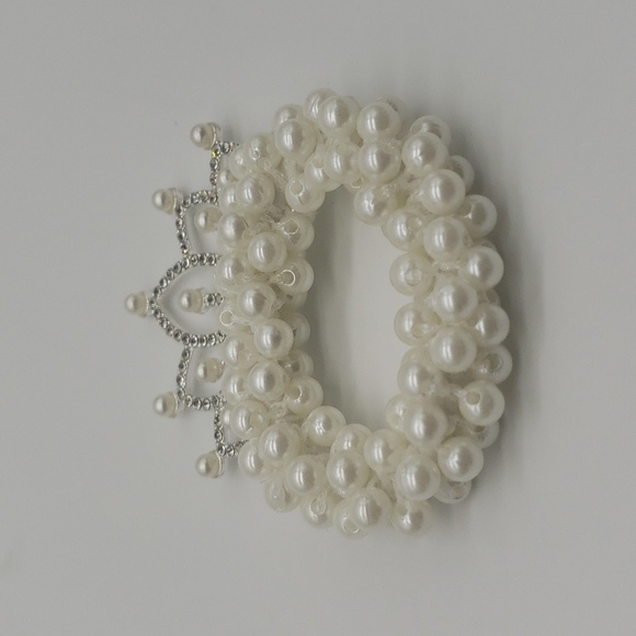 619- Bride Hair Holder Accessorie Faux Pearls Crown Elastic Bands Handmade NWT - Picture 4 of 7